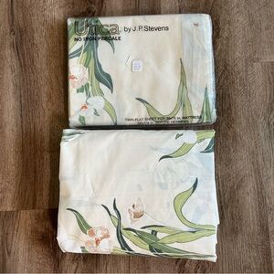 VTG JP Stevens Utica TWIN Size Sheet Set Fitted & Flat Sheet Cottage Floral Lily
